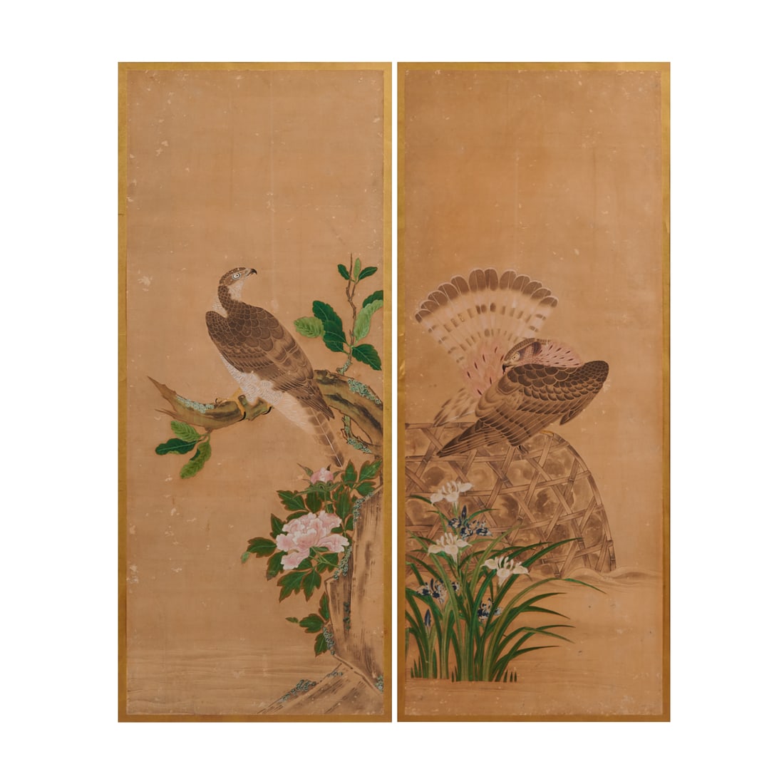 Pair of Asian Painted Falcon Panels in Frames (1 of 7)