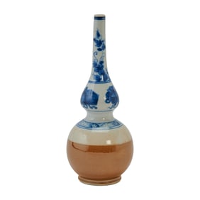 Chinese Blue and White and Brown-Glazed Double-Gourd Porcelain Vase