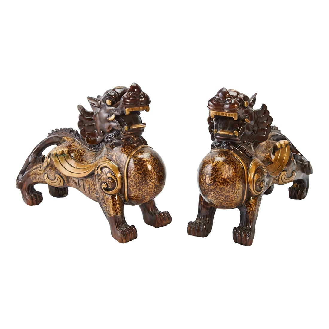 Pair of Chinese Gilt Bronze Pixiu Statues (1 of 5)