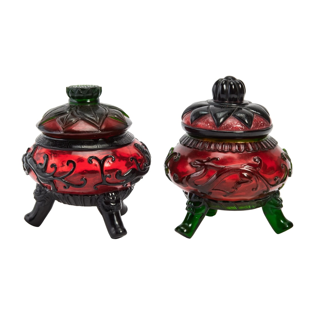Pair of Peking Glass Incensers with Covers (1 of 8)