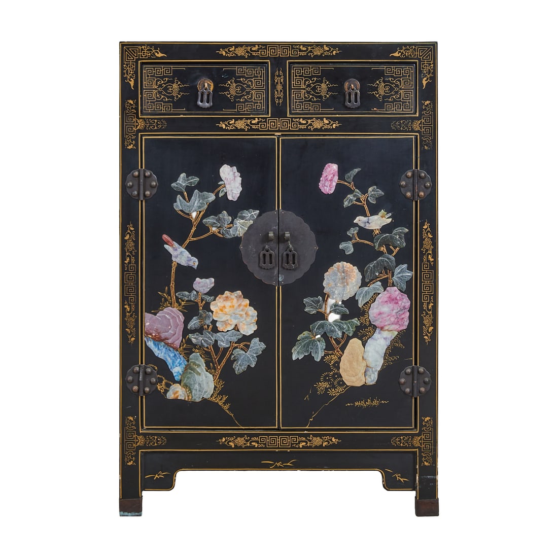 Chinese Black Lacquer and Hardstone-Inlaid Cabinet (1 of 5)