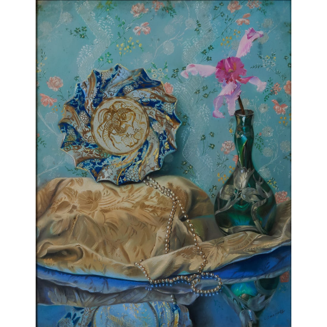 Louis Chappel, Still Life, Pastel on Paper: Louis Chappel (Belgian/American, 1888-1963), "Still Life," pastel on paper,.[approximate dimensions - sight: 27 3/8" H x 21 3/8" W],.signed lower right 'L Chappel'; label to frame verso '#323-71 Paste
