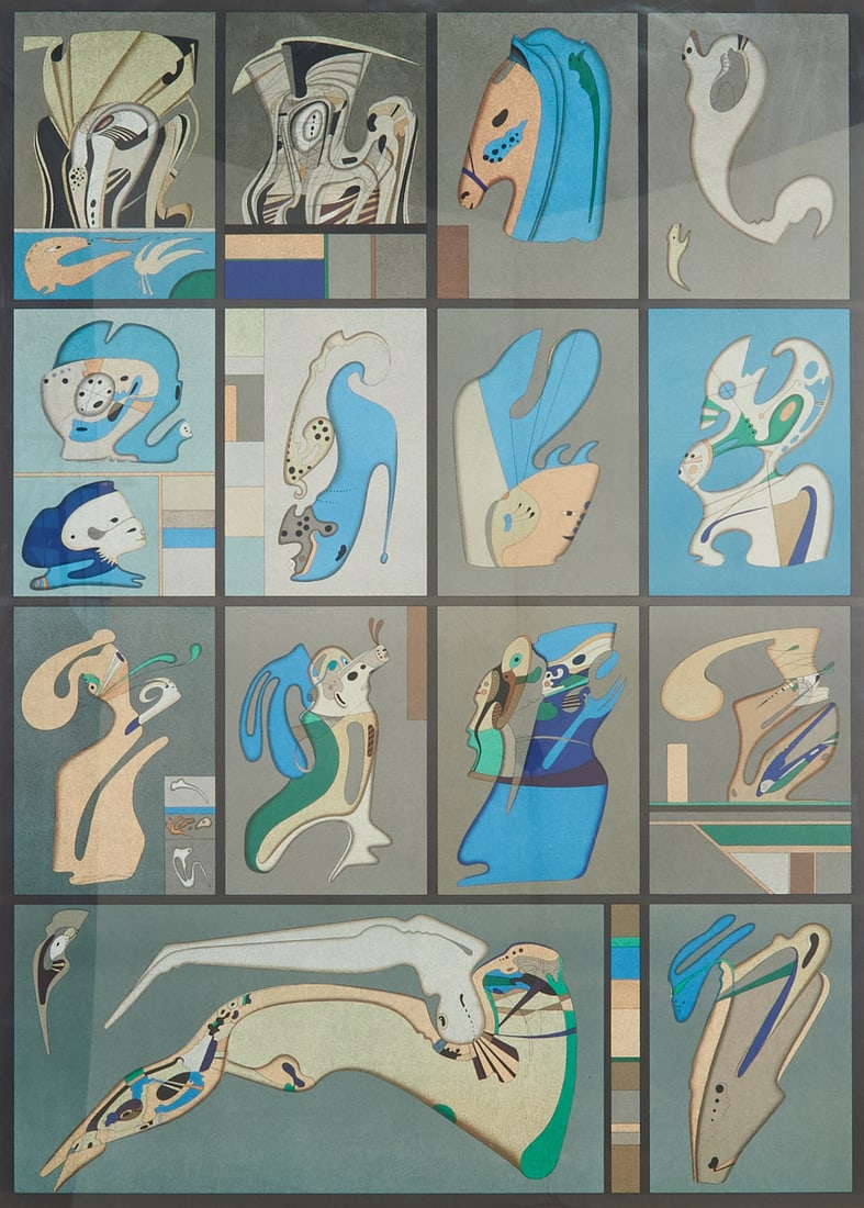 Mihail Chemiakin, Full of Leaves, Lithograph: Mihail Chemiakin (Russian, born 1943), "Full of Leaves," color lithograph,.[approximate dimensions - sight: 61 1/2" H x 41 1/2" W]; signed lower right, numbered lower left 296/300.