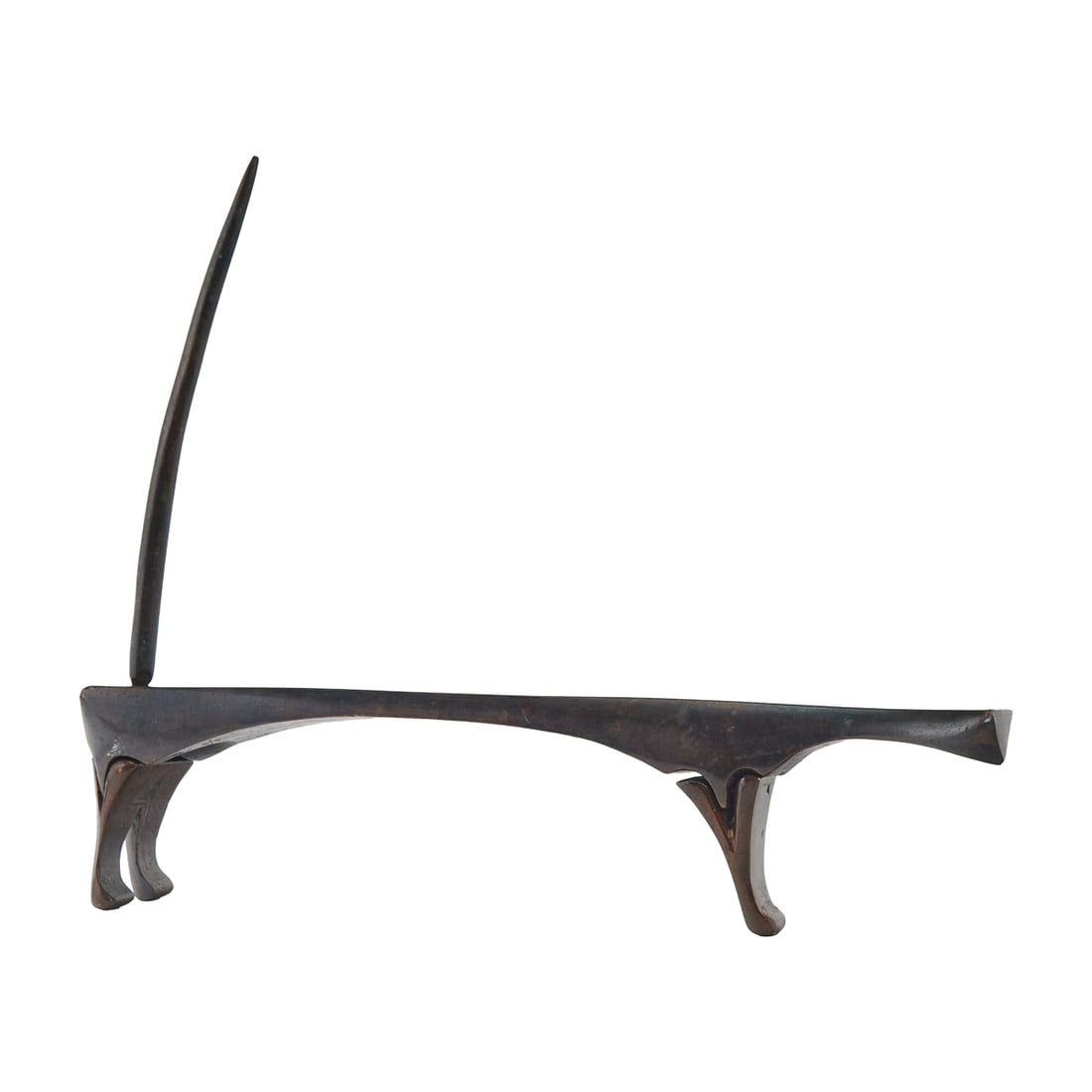 Aharon Bezalel, Cat, Bronze Sculpture: Aharon Bezalel (Israeli,.1926-2012), Cat, 1977, bronze sculpture in four pieces, [approximate dimensions - overall: 11 3/4" H x 2" W x 14 3/4" D], inscribed initial, dated, and numbered 4/9 underside.