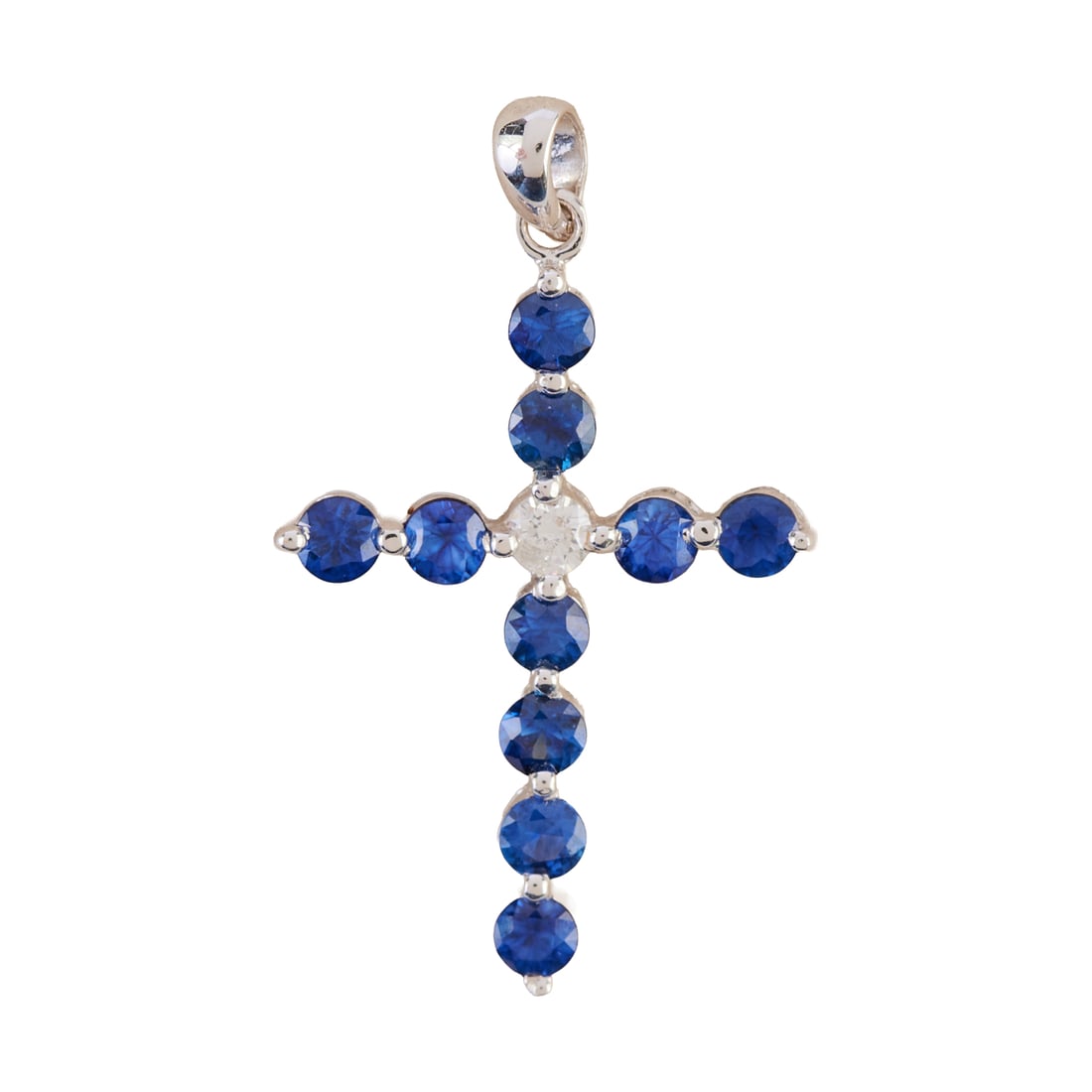 Diamond, Sapphire, 18k White Gold Cross Pendant (1 of 3)