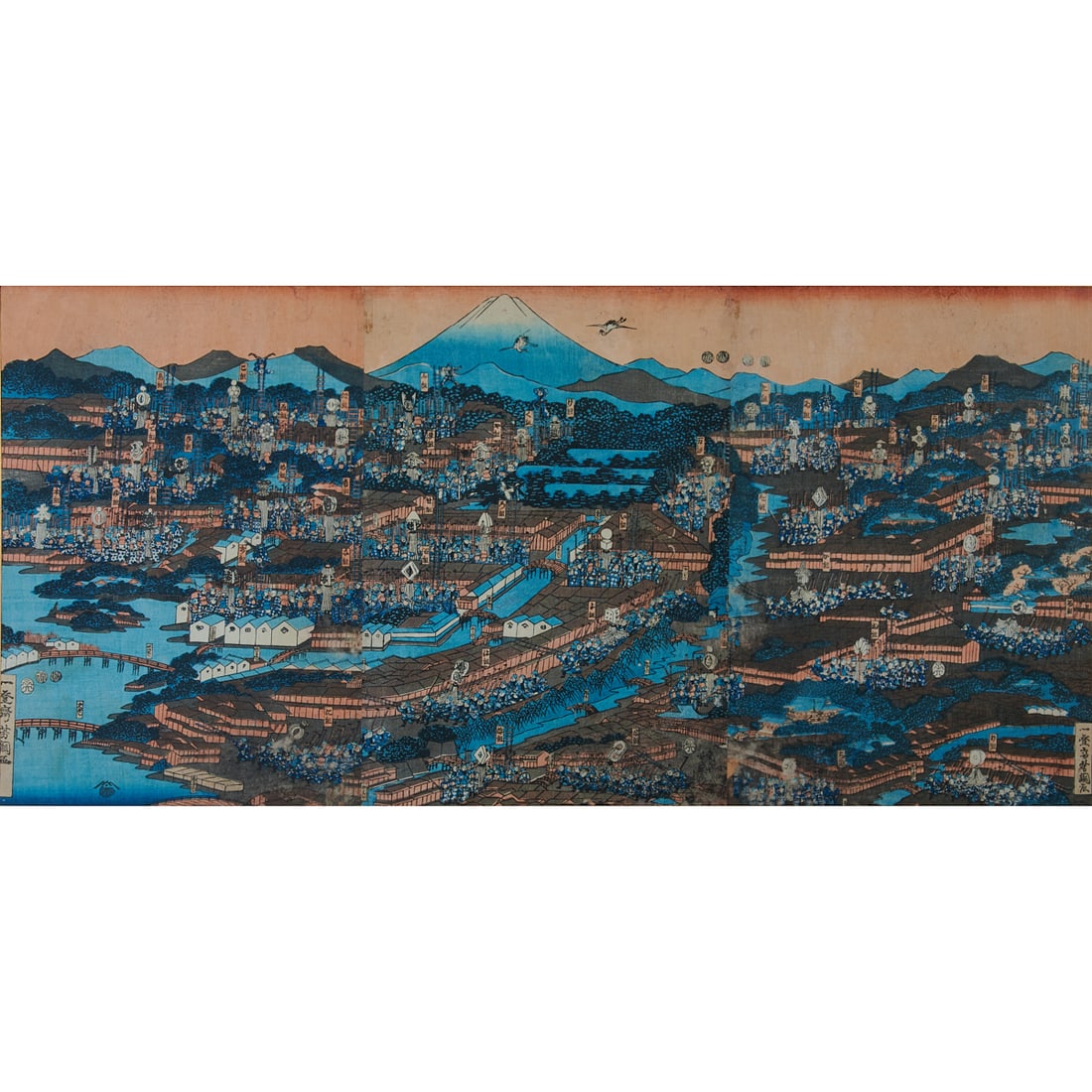 Utagawa Yoshitsuna, “View of Edo Showing Fire Brigade: Utagawa Yoshitsuna (Japanese, active ca. 1840s-1860s) View of Edo Showing Fire Brigade, 1852, woodblock print, published by Tsutaya Kichiz?, depicting Edo civil fire brigades (hikeshi) with matoi stan