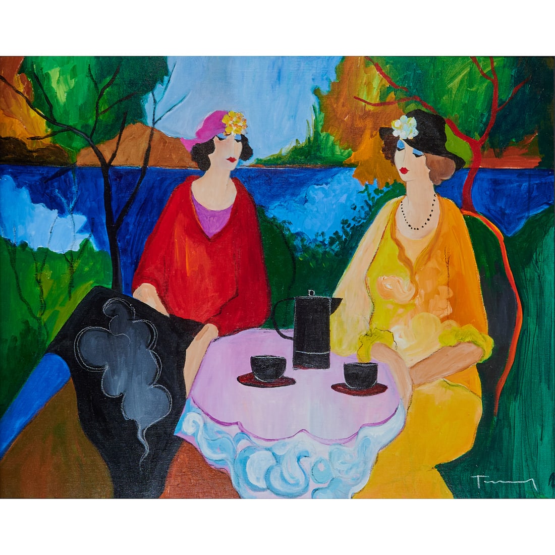 Itzchak Tarkay, Two Women at a Table, Oil on Canvas (1 of 5)