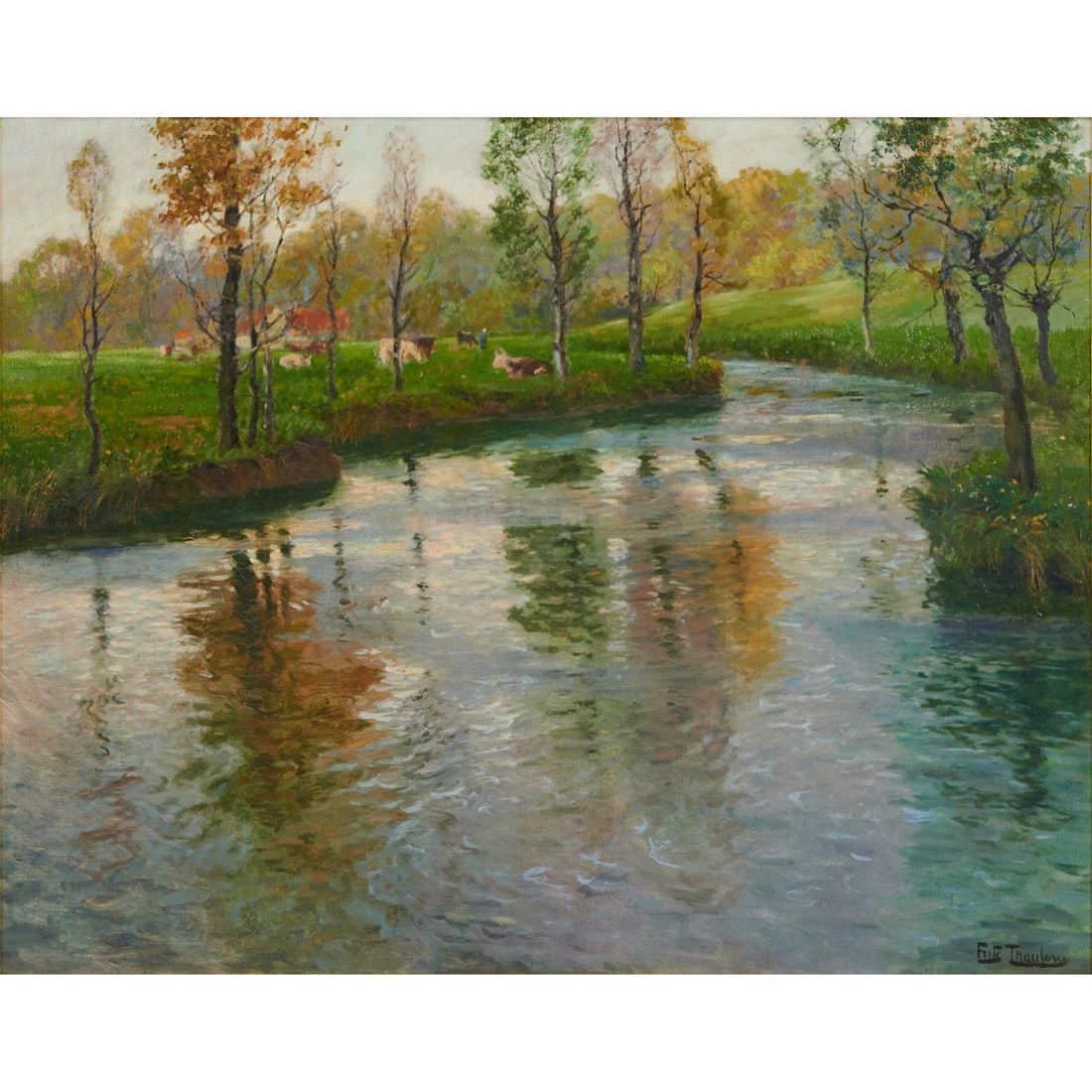 Fritz Thaulow, Summer Day, Oil on Canvas: Frits Thaulow (Norwegian, 1847-1906), Summer Day,oil on canvas, [approximate dimensions - sight: canvas: 29" H x 36 5/8" W], signed 'Frits Thaulow' at lower right. plaque recto. Notes: This lot