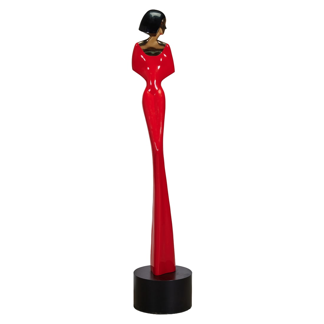 David Hostetler, Cape Lady II, Bronze Sculpture: David Hostetler (American, 1926-2015), Cape Lady II,1995, ,black painted bronze, polished bronze with Glazurit ferrari red and BMW black car paint, [approximate dimensions - overall: 71" H x 13" W x