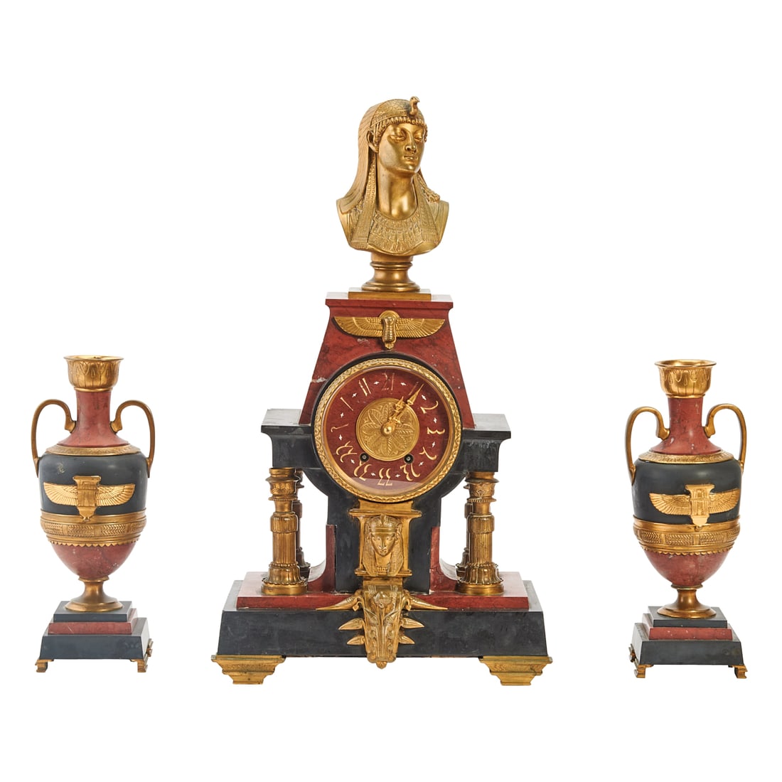 Tiffany and Company Egyptian Revival Marble Garniture Clock (1 of 12)