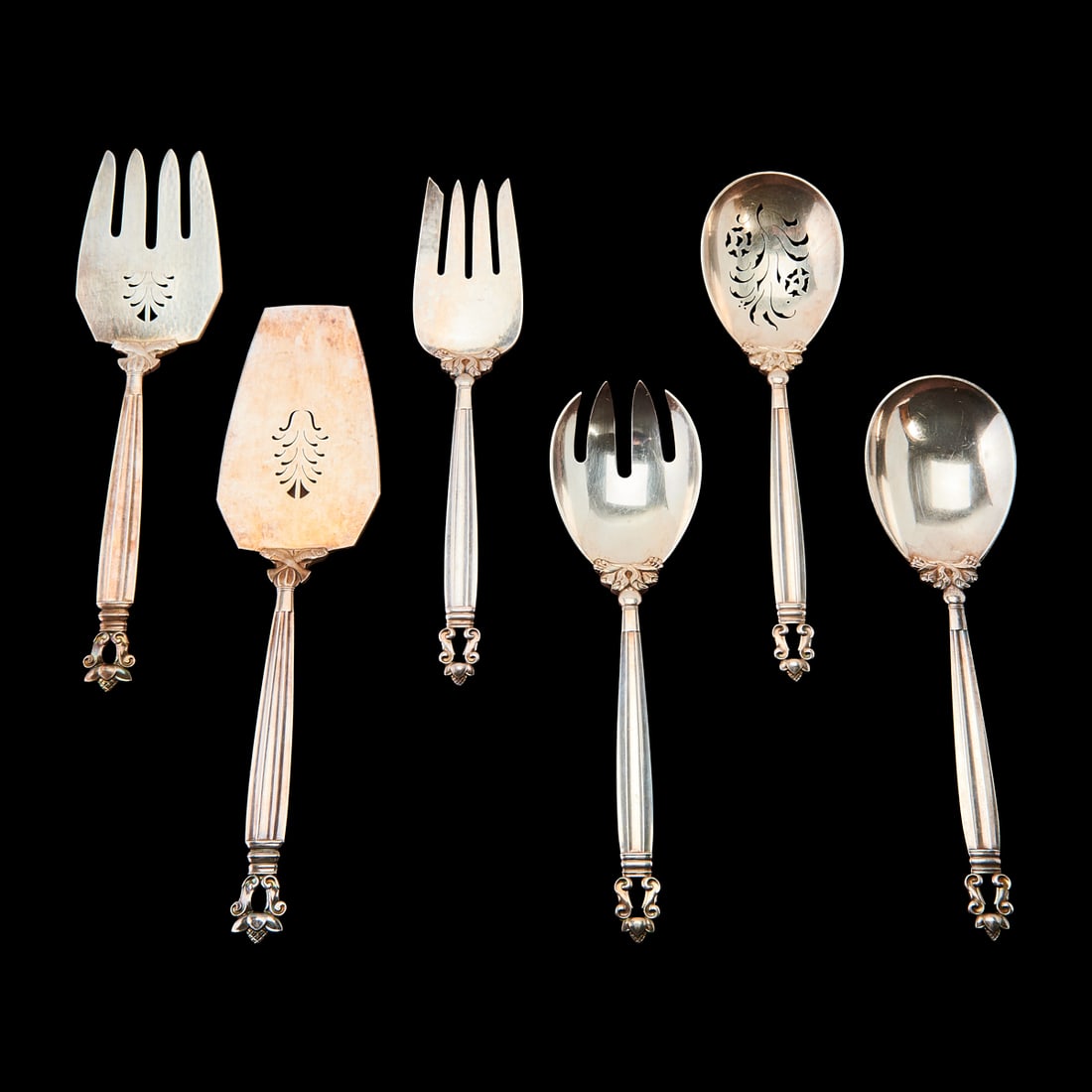 Georg Jensen Sterling Silver Acorn Pattern Flatware Service - 2