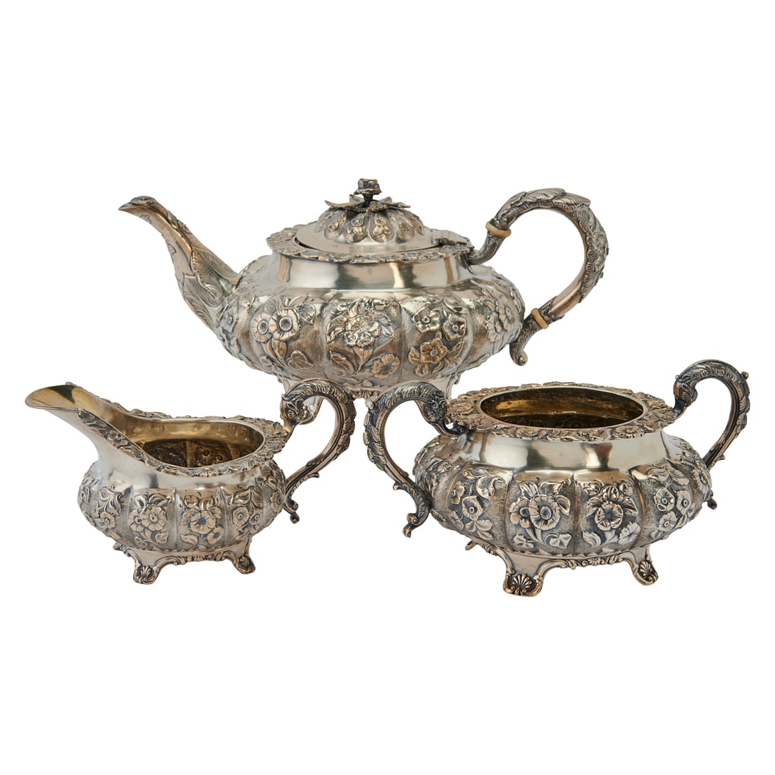 Three Piece George IV Sterling Silver Tea Set (1 of 8)