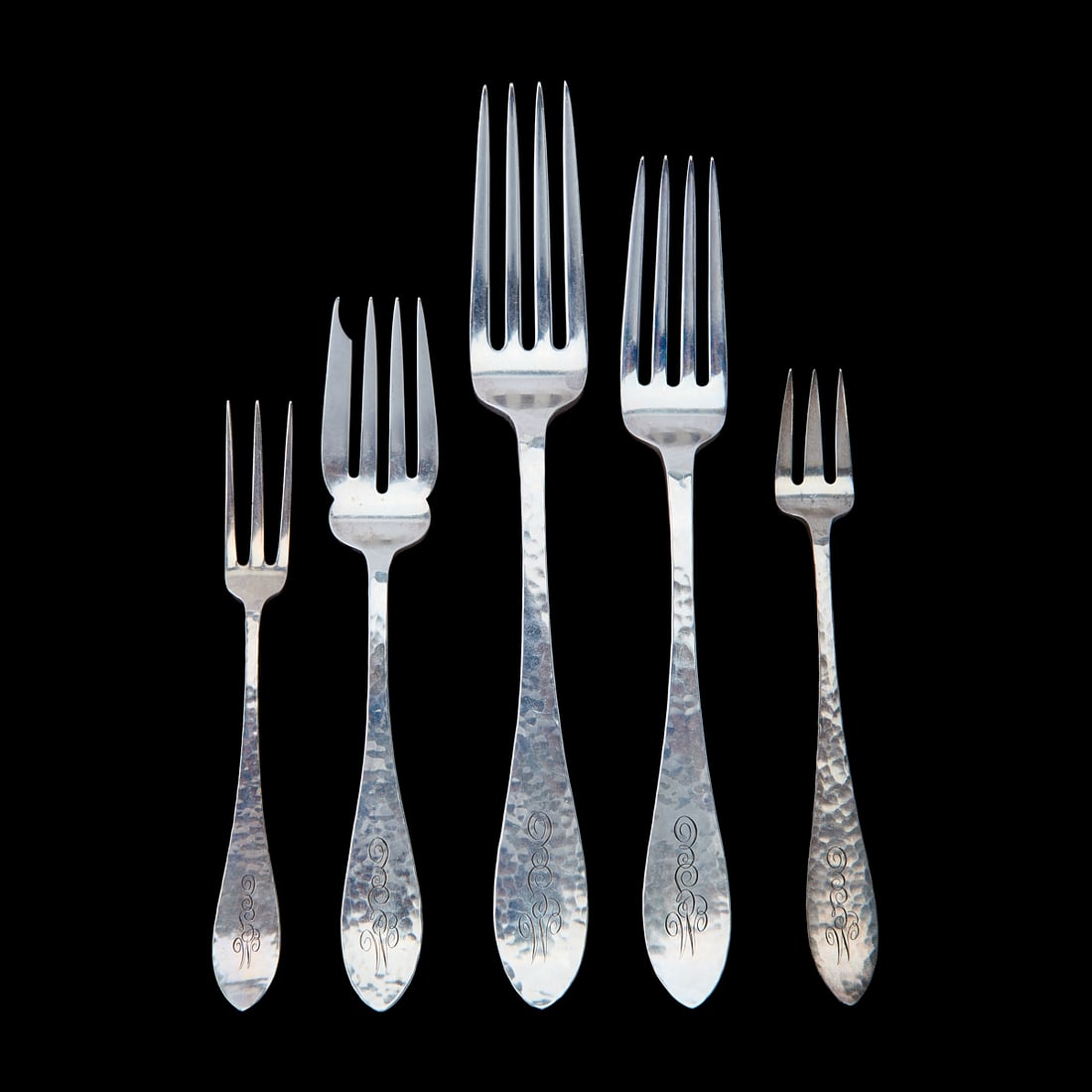Shreve Sterling Silver Hammered Flatware Service - 3