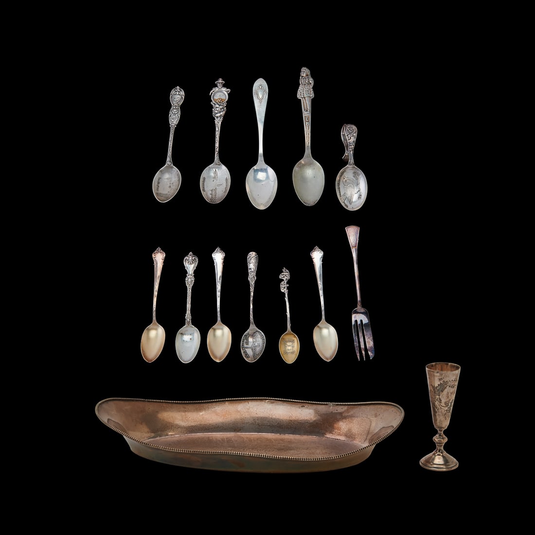 Collection of Sterling Silver Articles including Souvenir Spoons.. Comprising an oval (1 of 8)