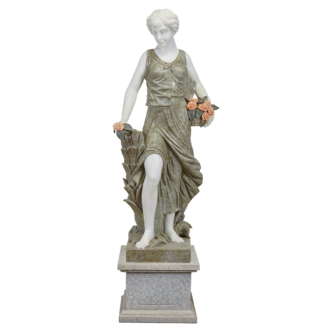 Spring: Marble Standing Female Figure with Flowers,.made with multiple stone colors. Late 20th (1 of 6)