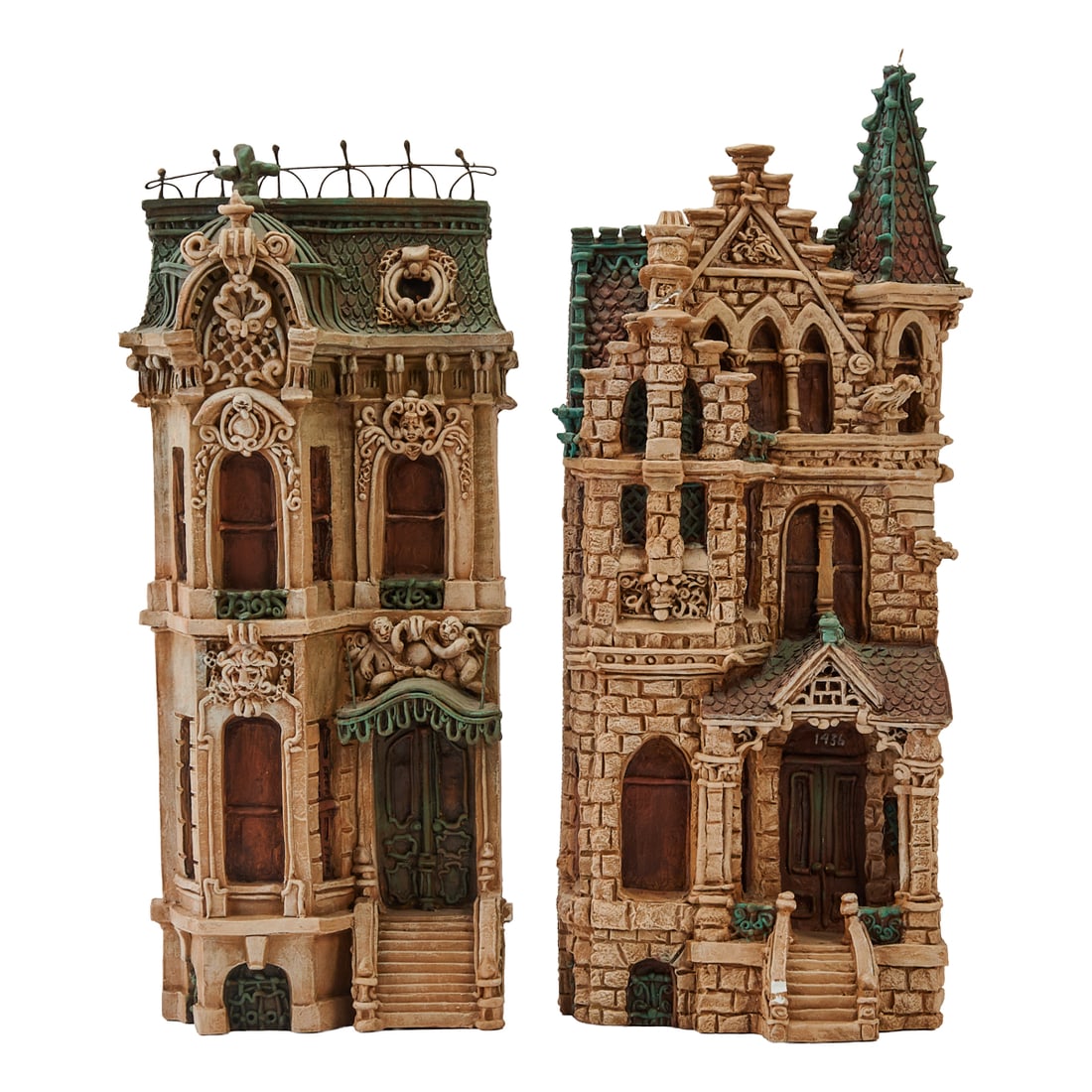 Two Alice Zani Jacobsen Chicago Brownstone Plaster Building Models in High Relief, with elaborate (1 of 6)