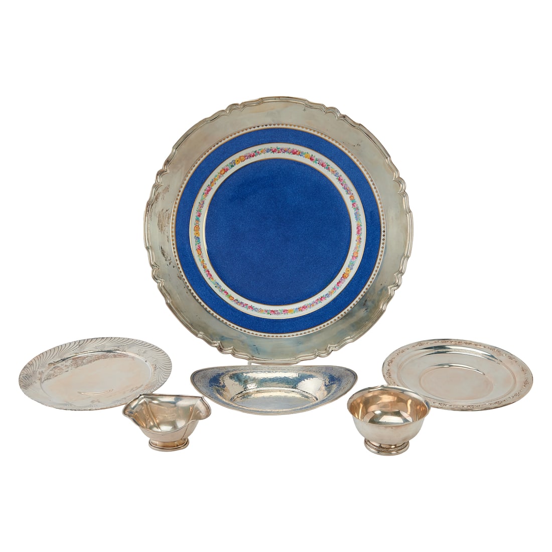 Five Sterling Silver Bowls, and a Wedgwood Charger with Sterling Rim, the china charger with powder (1 of 8)