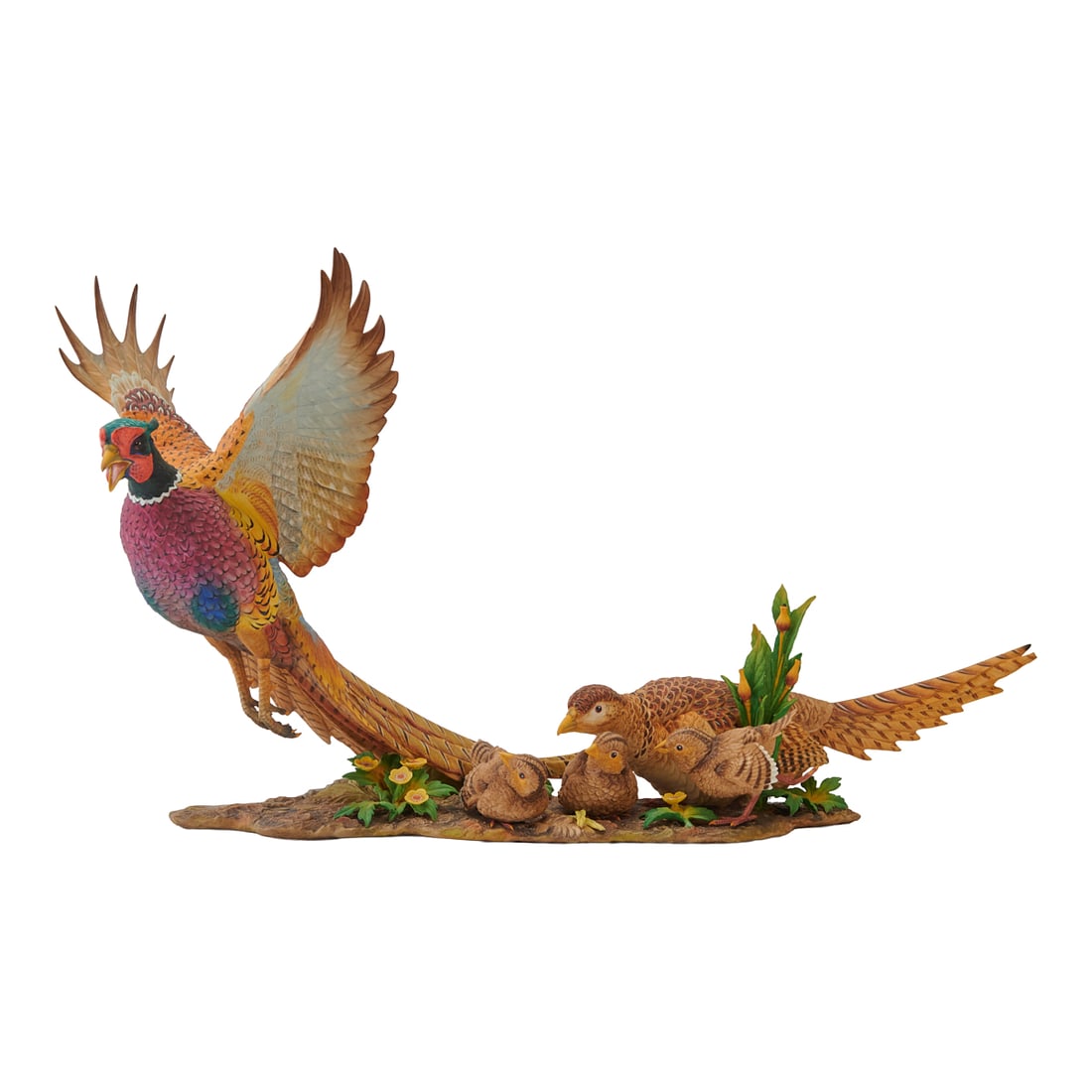 Hutschenreuther Porcelain Figural Group, Take Cover. Comprising a pair of pheasants, the cock taking (1 of 7)