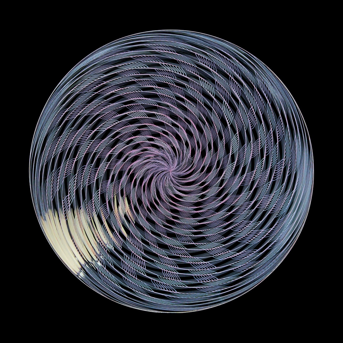 Venetian Blown Glass Dish, comprising clear glass dish with lavender latticino spiral pattern of (1 of 5)