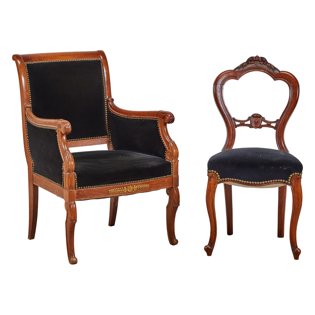Victorian Style Mahogany Chairs: One Arm, Eight Side, the Empire style bergere with lightly curved (1 of 5)