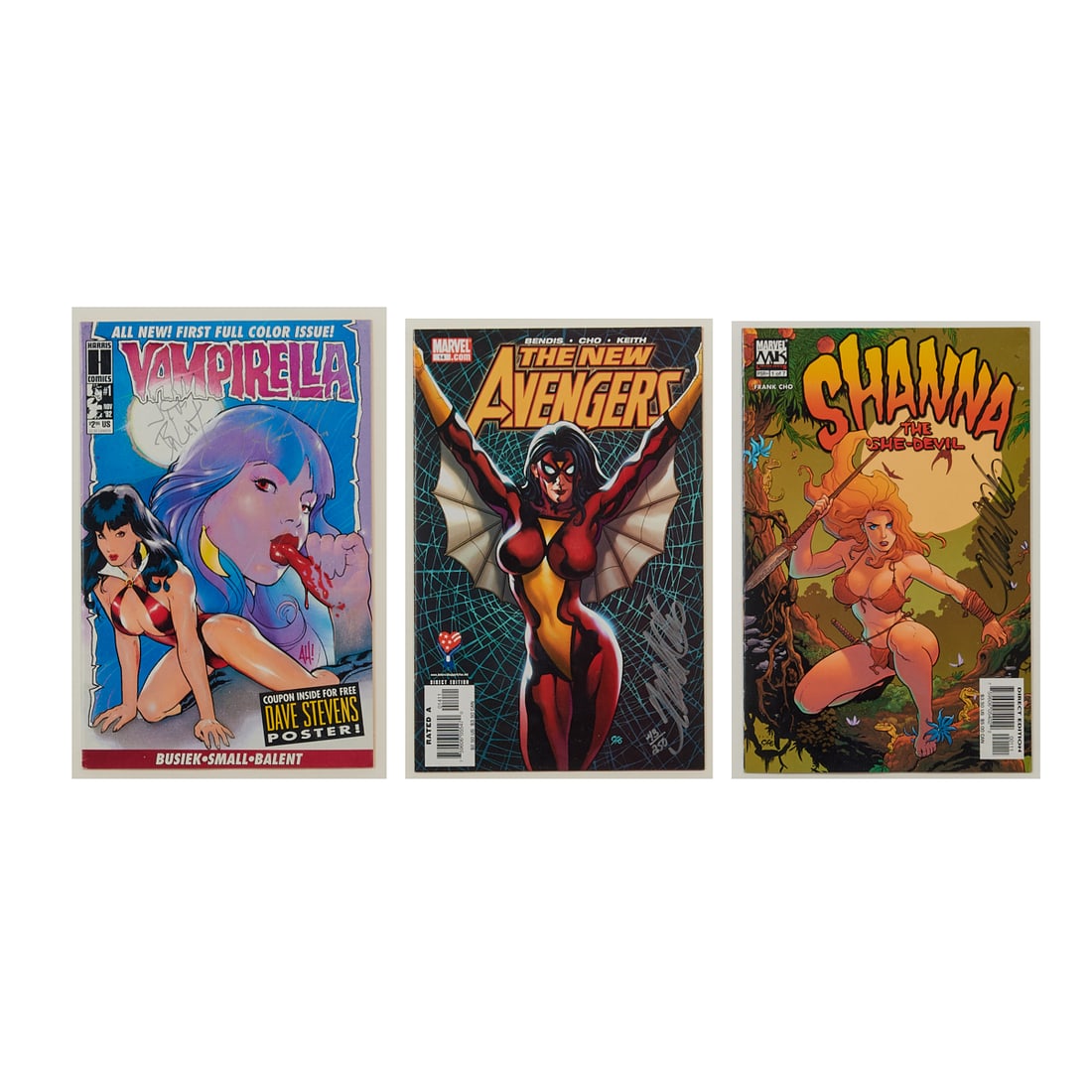 Three Marvel Comic Book Covers, SHANNA, THE NEW AVENGERS, VAMPIRELLA, the latter two signed and with (1 of 10)