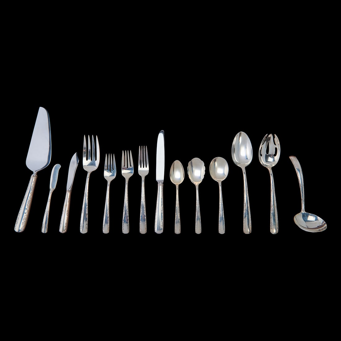 Gorham Sterling Silver Camellia Pattern Flatware Service, comprising 12 dinner knives, 8 3/4" L., 12 (1 of 4)