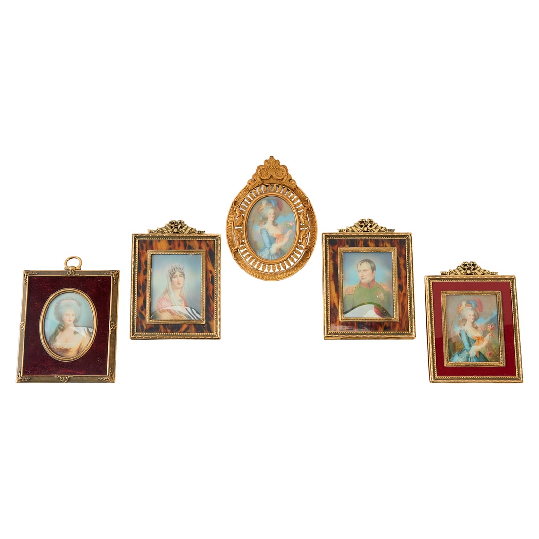 Five Framed Empire Style Portrait Miniatures, comprising three portraits of Marie Antoinette, two of (1 of 5)