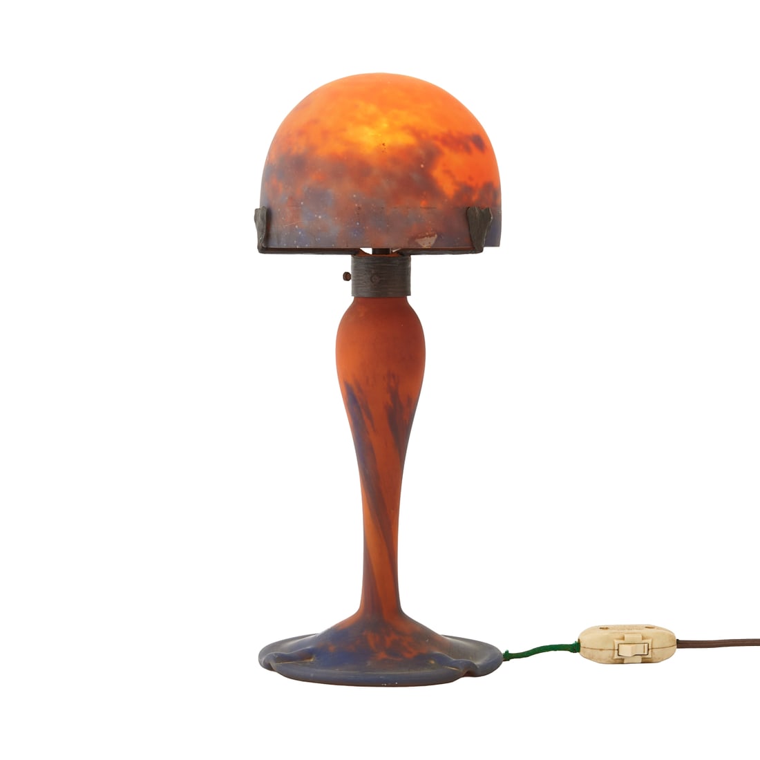 Muller Freres Style Cameo Glass Boudoir Lamp, half dome shape shade, over shaped standard, to round, (1 of 5)