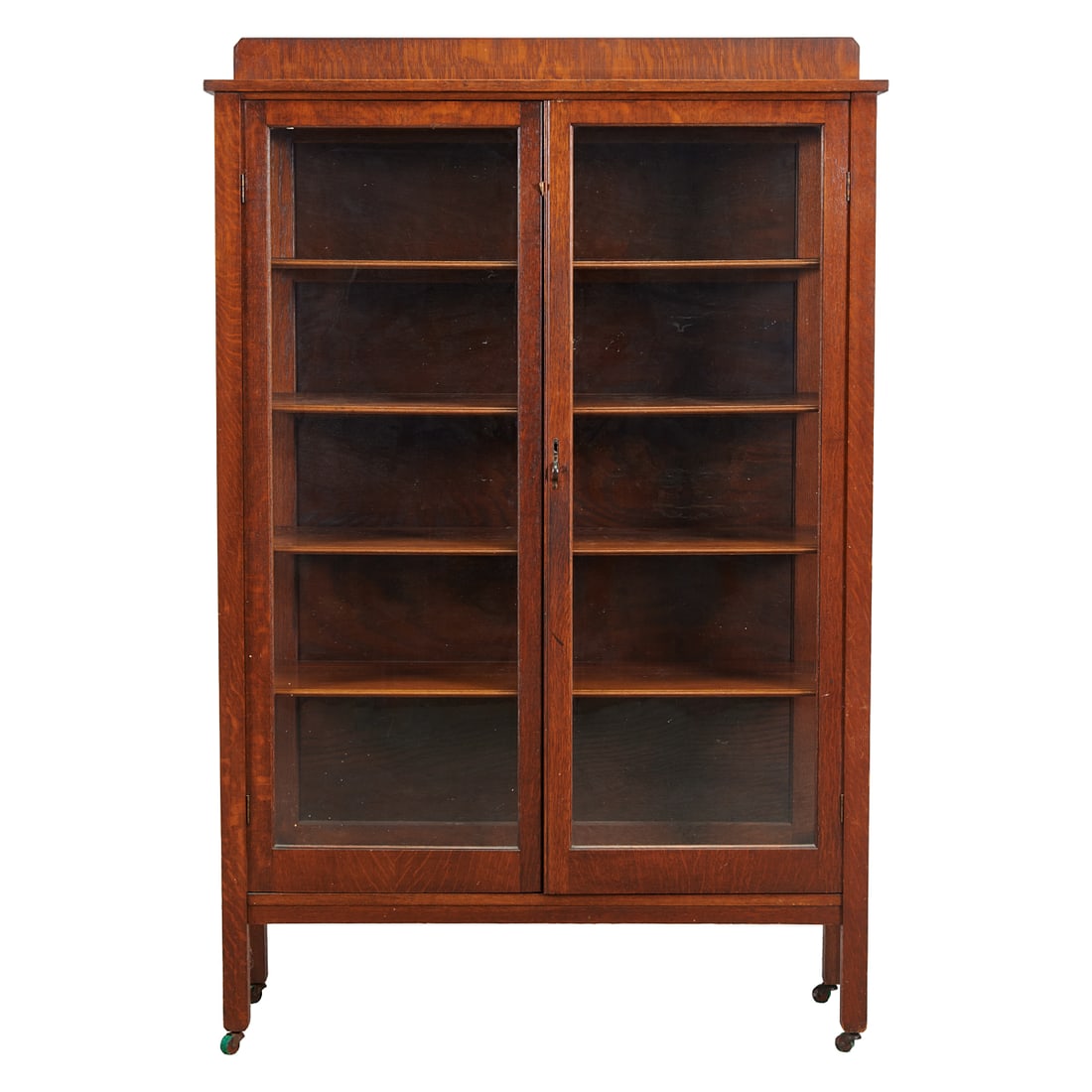 Oakland Furniture Company Mission Oak Bookcase Cabinet, rectangular case inset with two glazed doors (1 of 3)