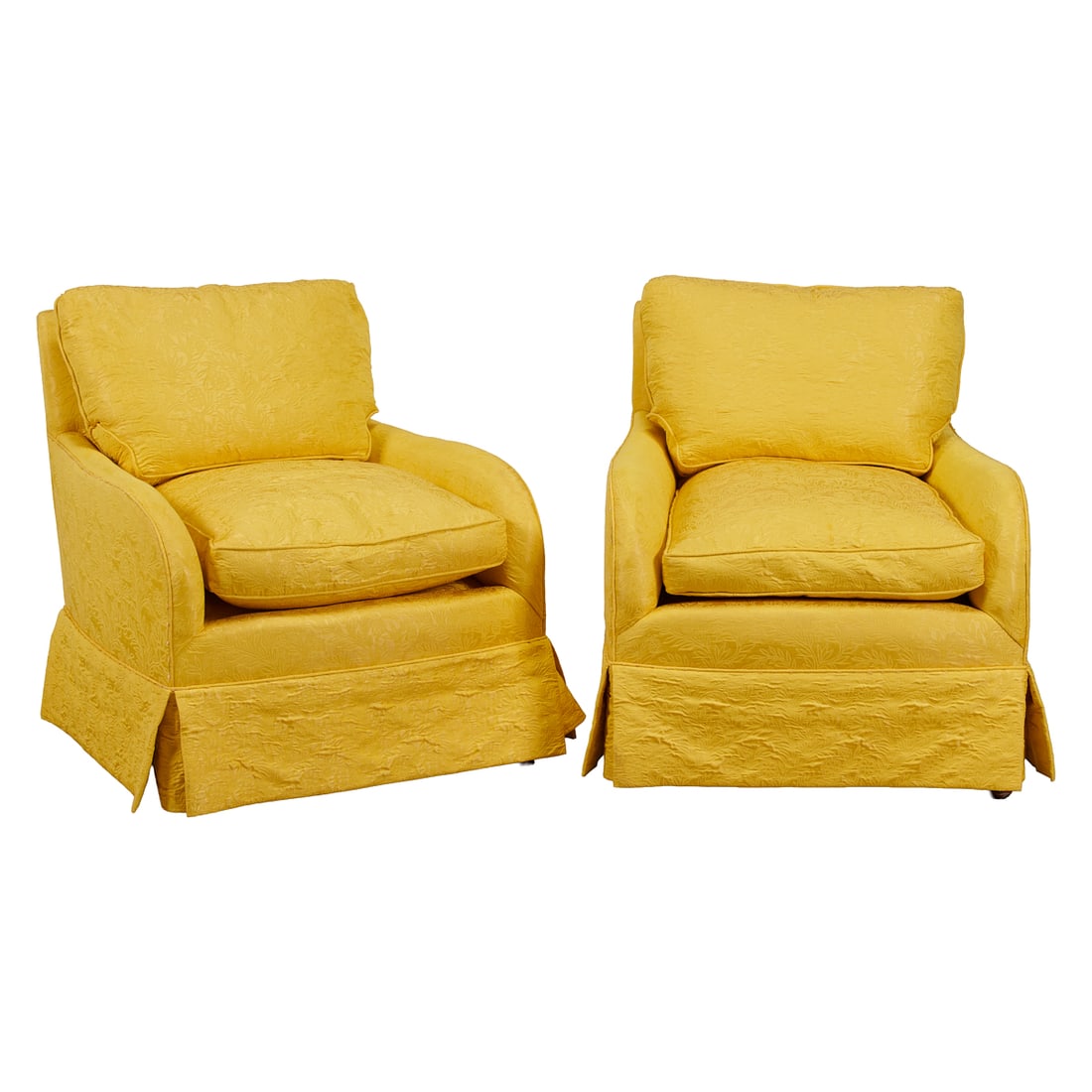 Pair of Victorian Style Lounge Chairs, the straight backs over downswept arms, with cushions to seat (1 of 4)