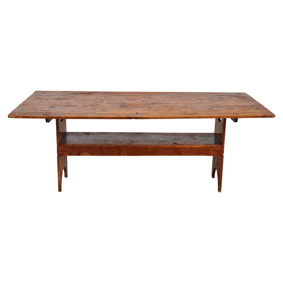 American Vernacular Pine Flip Back Bench Table, the simple bench with demilune cut out forming legs, (1 of 6)