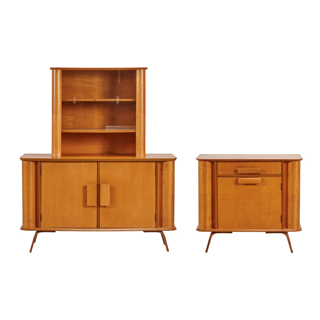 Heywood Wakefield Style Maple Stepback Cabinet and Buffet Cabinet, the glazed door bookshelf acting (1 of 8)