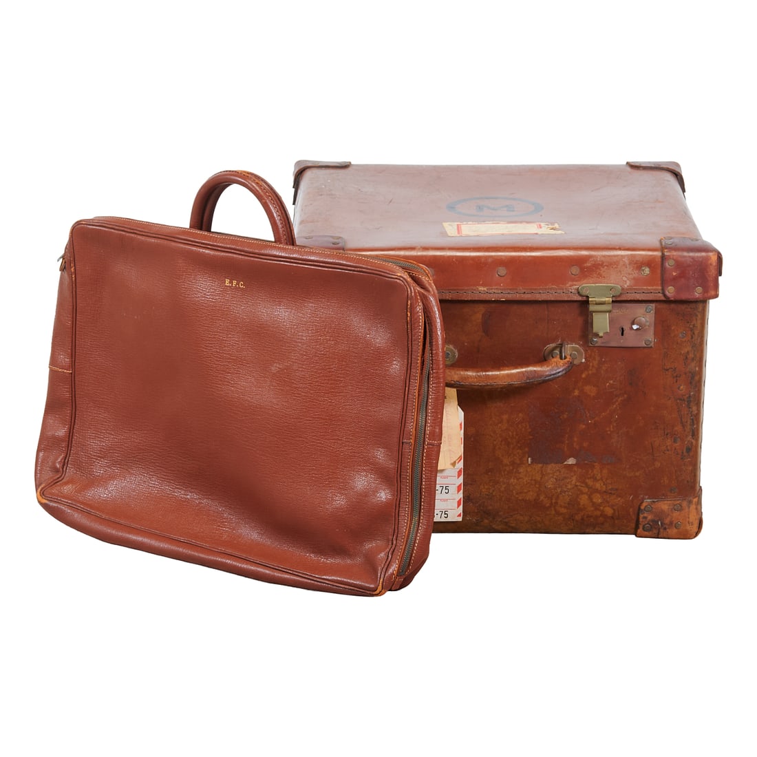 Two British Brown Leather Cases, an H.J. Cave and Sons Hat Carrier Case, and a Go Yard Brief Case. (1 of 7)