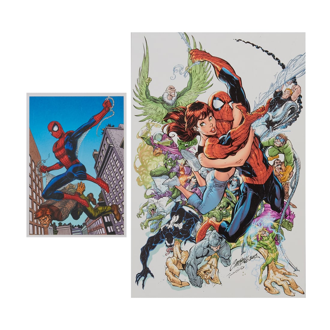 Two Framed Spiderman Prints.{Approximate dimensions: Larger print with frame 18 3/8" high x 12 7/8" (1 of 8)
