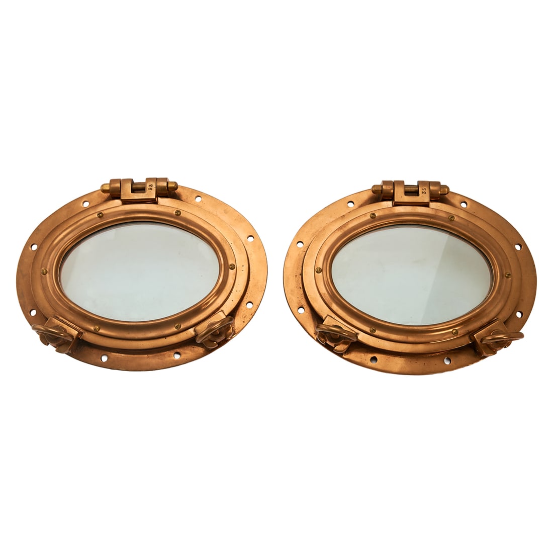 Pair of Brass and Glass Oval Porthole Window Frames.Hardware on one frame marked 26 and on the other (1 of 3)