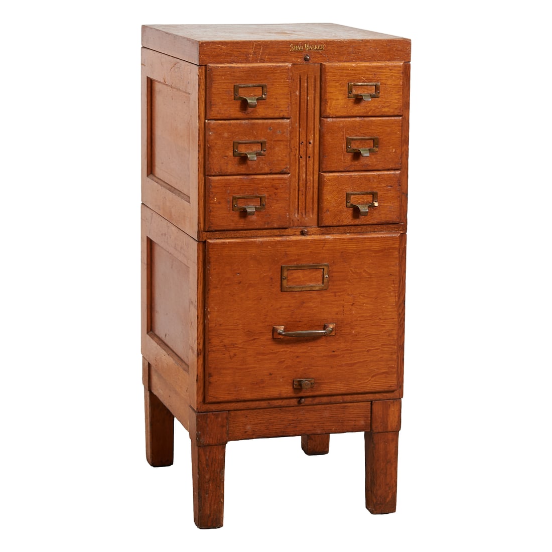 Vintage Shaw Walker Quartersawn Oak Filing Cabinet, top section with three rows of paired card (1 of 4)