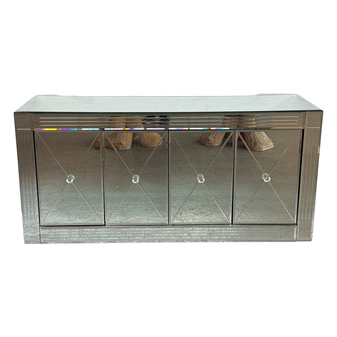 Hollywood Regency Art Deco Style Mirrored Sideboard, rectangular case with mirrored plates to top, (1 of 4)