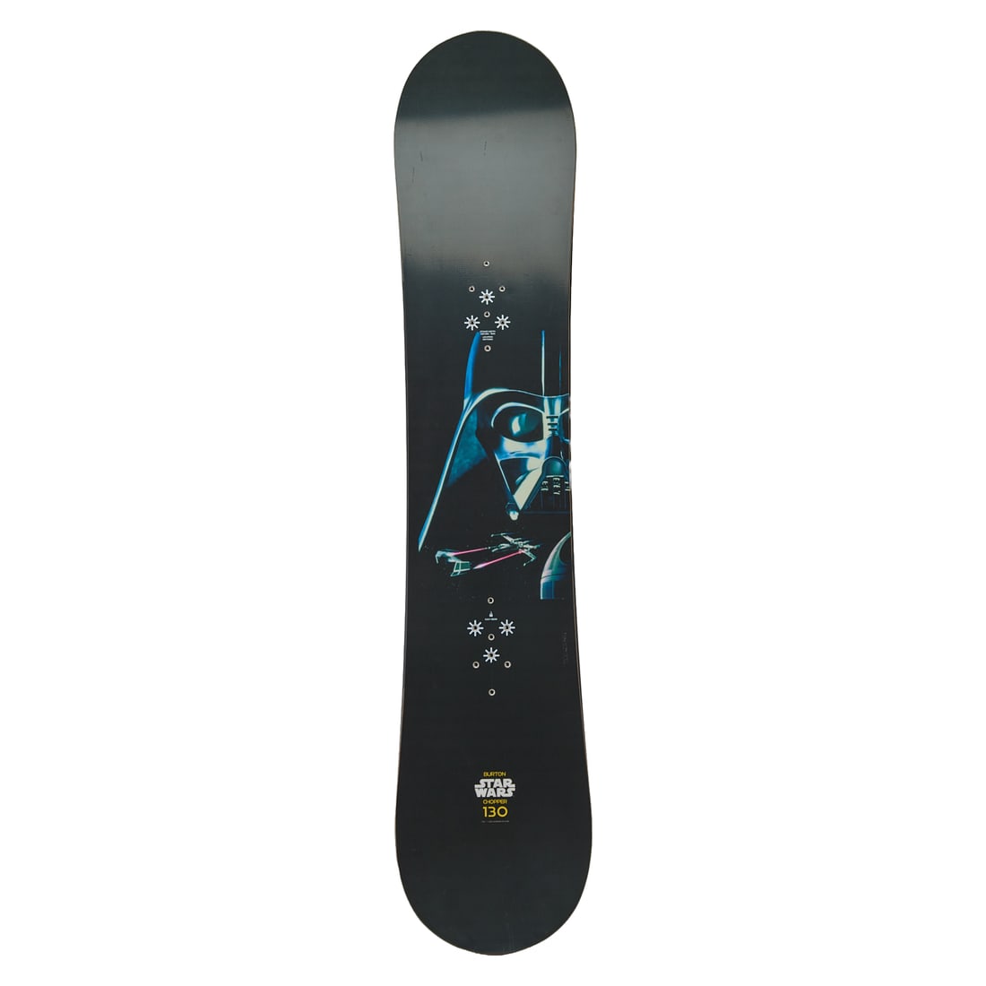Unique Burton Darth Vadar Prototype Snowboard, silkscreened with image of Darth Vader, toward back (1 of 6)