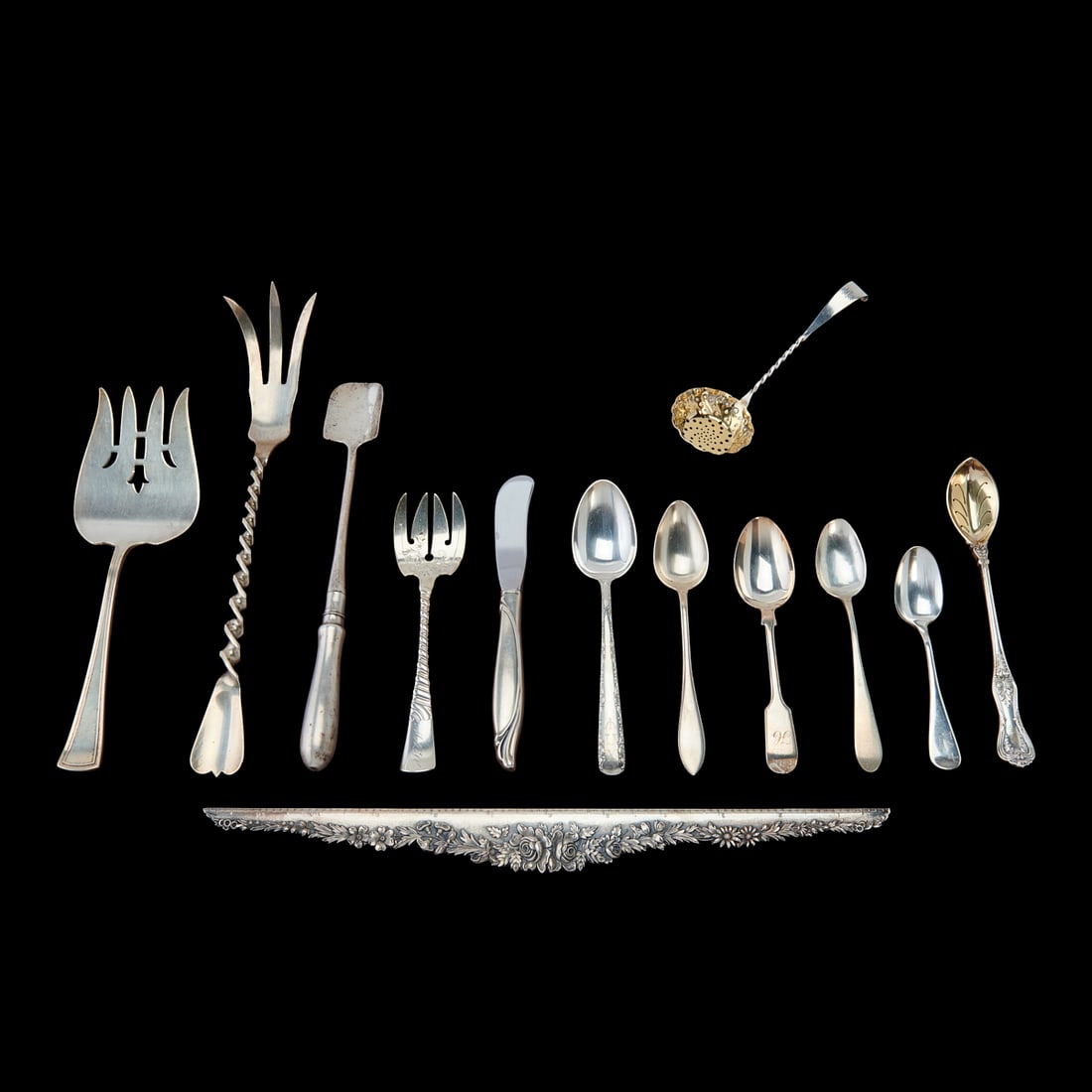Collection of Sterling Silver Serving Articles and an S. Kirk and Co. ruler, comprising vermeil tea (1 of 6)
