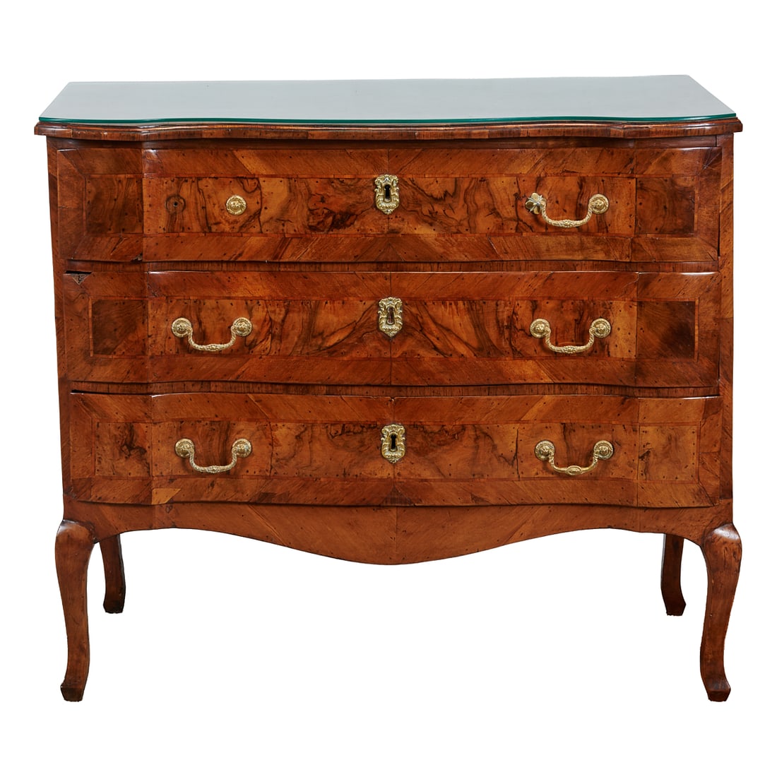 Directoire Style Walnut and Burl Walnut Commode, the light bombe form with top overcast above the (1 of 4)
