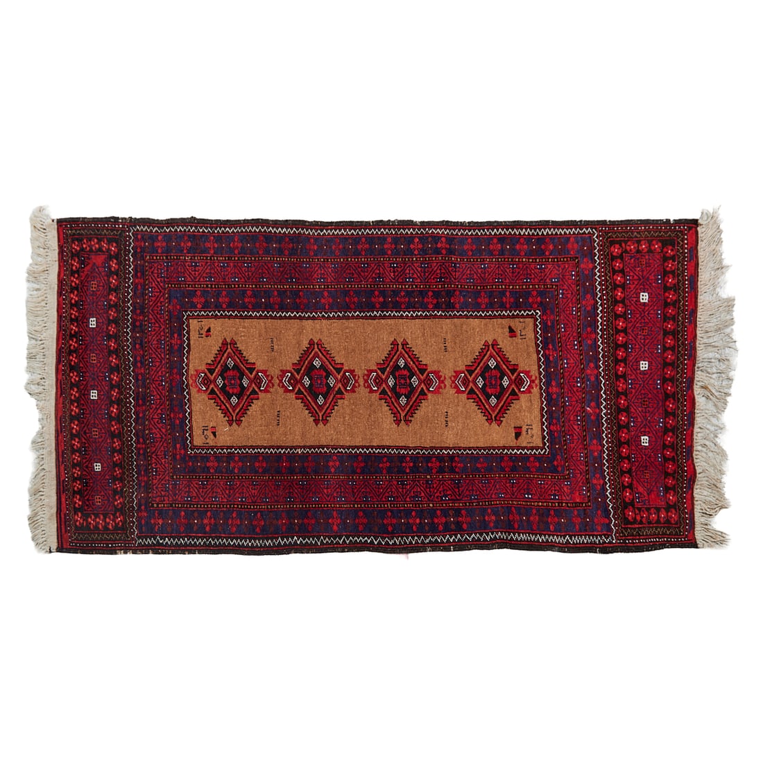 Kurdish Turkmen Style Inscribed Wool Rug, woven with four diamond form central guls on the soft (1 of 3)