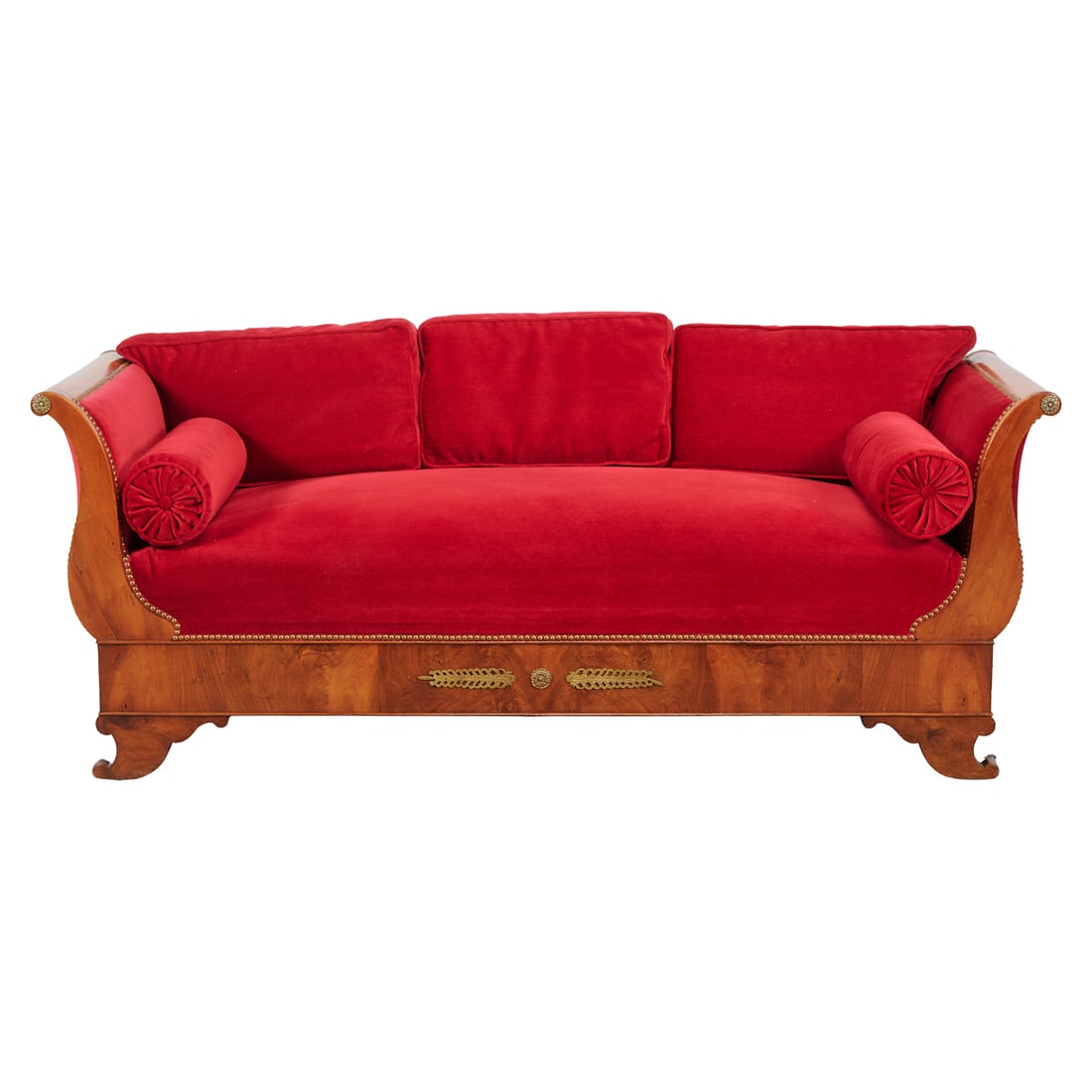 Empire Style Mahogany Chaise Longue, the frame with out curled arms, and straight back, upholstered (1 of 4)