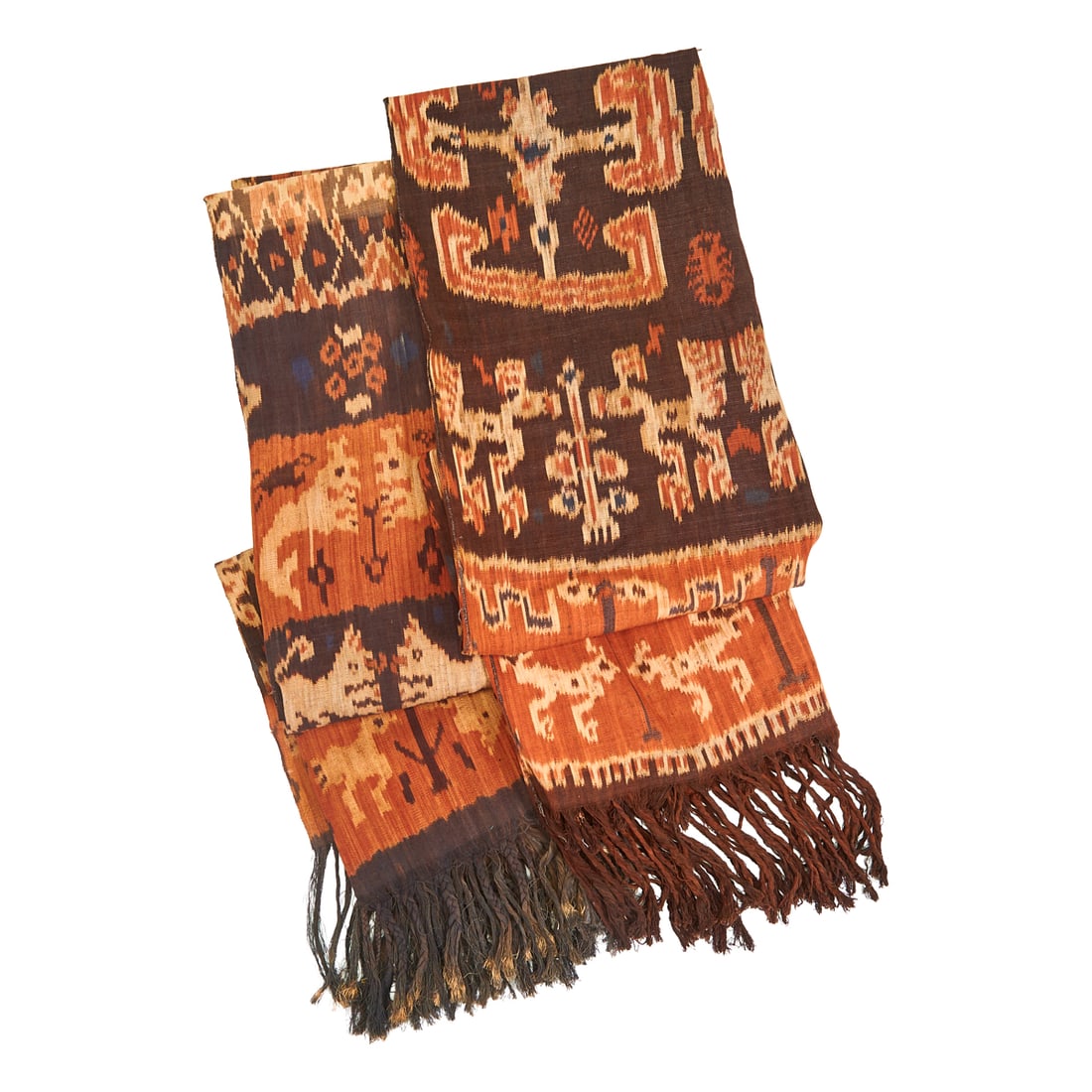 Two Large Sumba Indonesia Ikat Weavings, woven in cotton, with possible rayon content, with stylized (1 of 5)