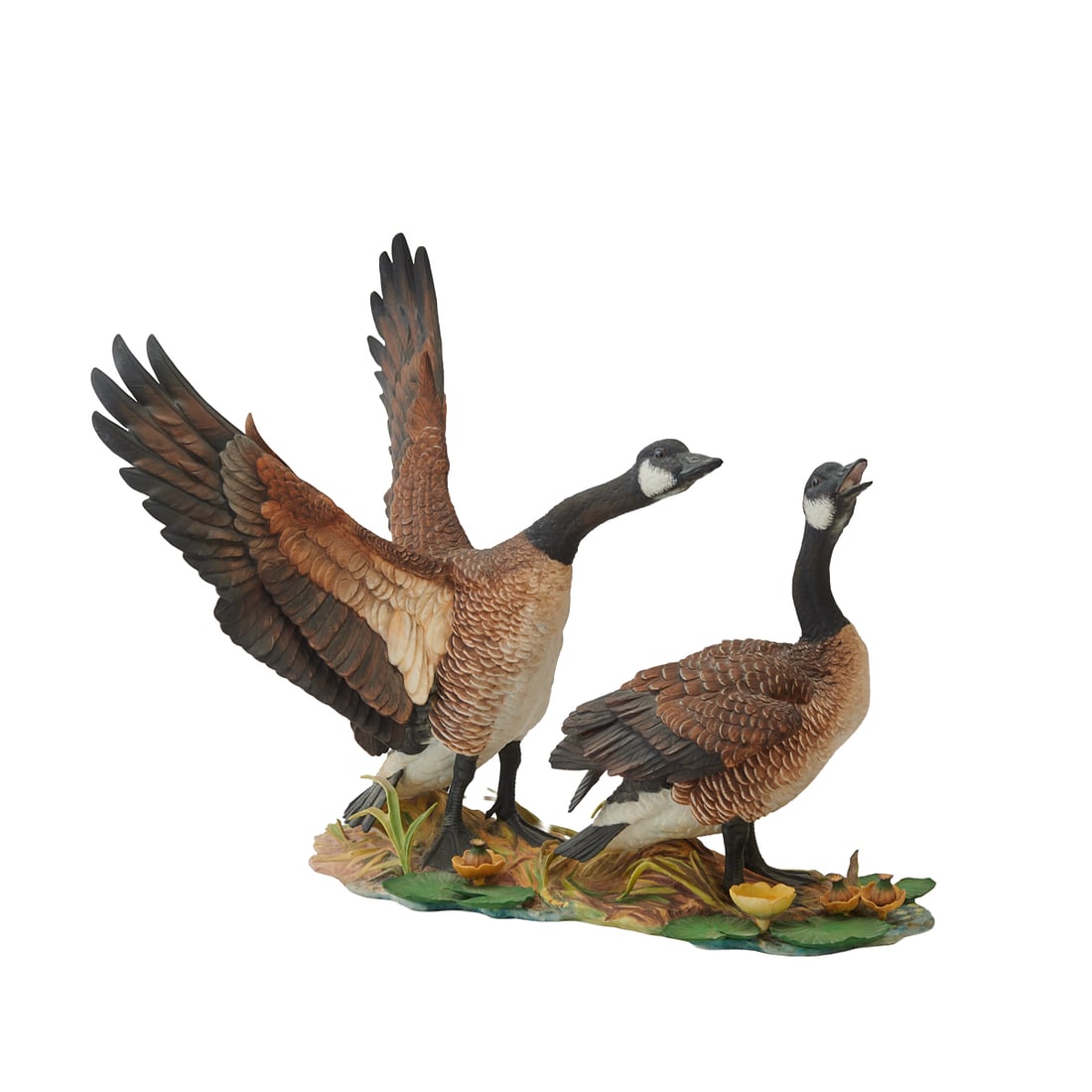 Hutschenreuther Porcelain Group: Heading South.. Comprising a pair of geese, one with wings spread, (1 of 5)