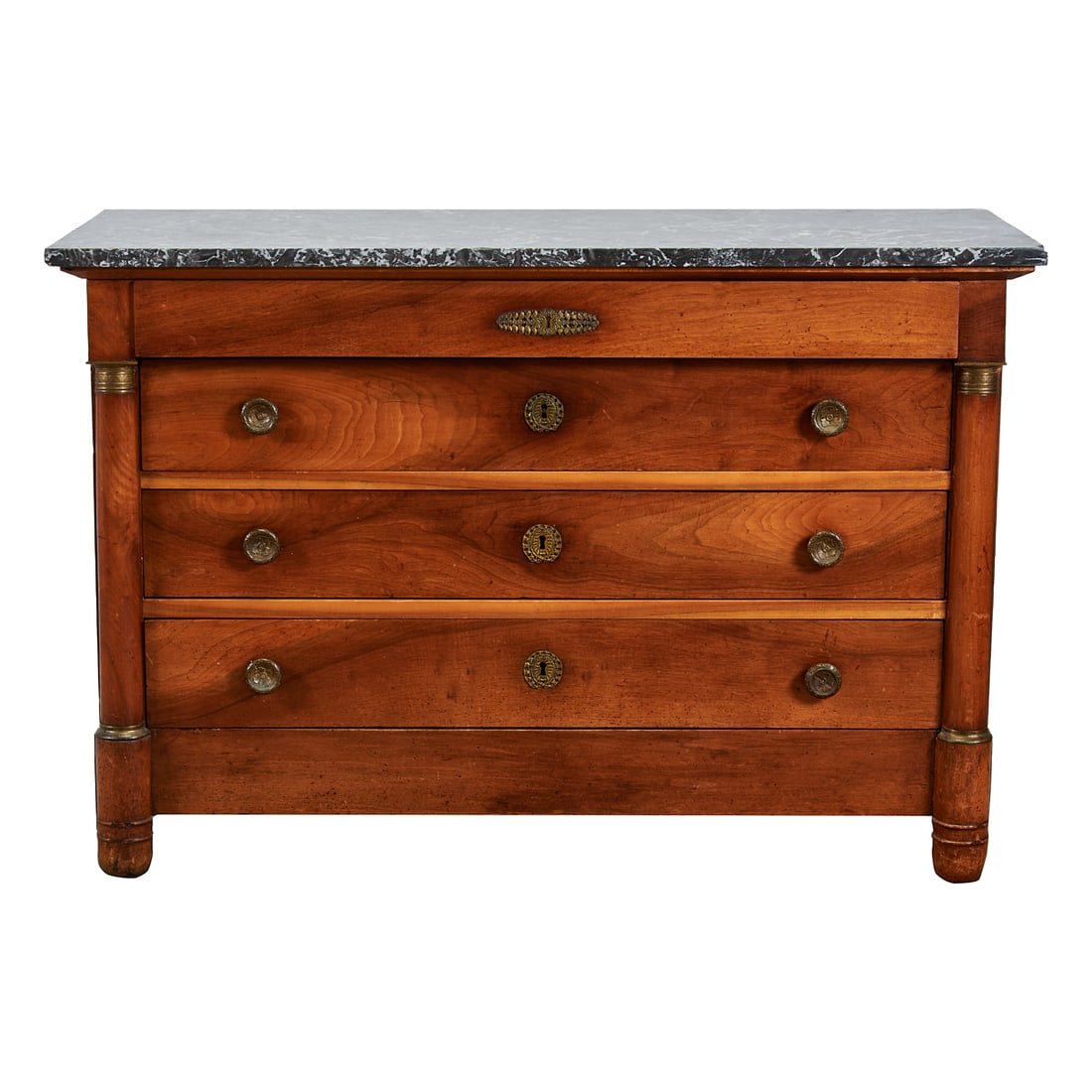 French Empire Style Beechwood Marble Top Chest, the black and grey.marble top overcast above the (1 of 4)