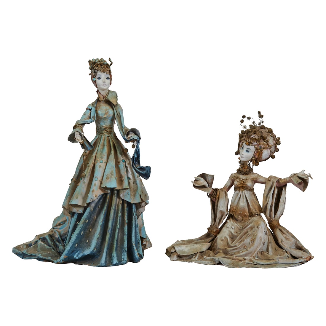 Gumps Retail: Two Victorian Style Paper Mache Dolls Formerly in the Windows, the poupees attired in (1 of 5)