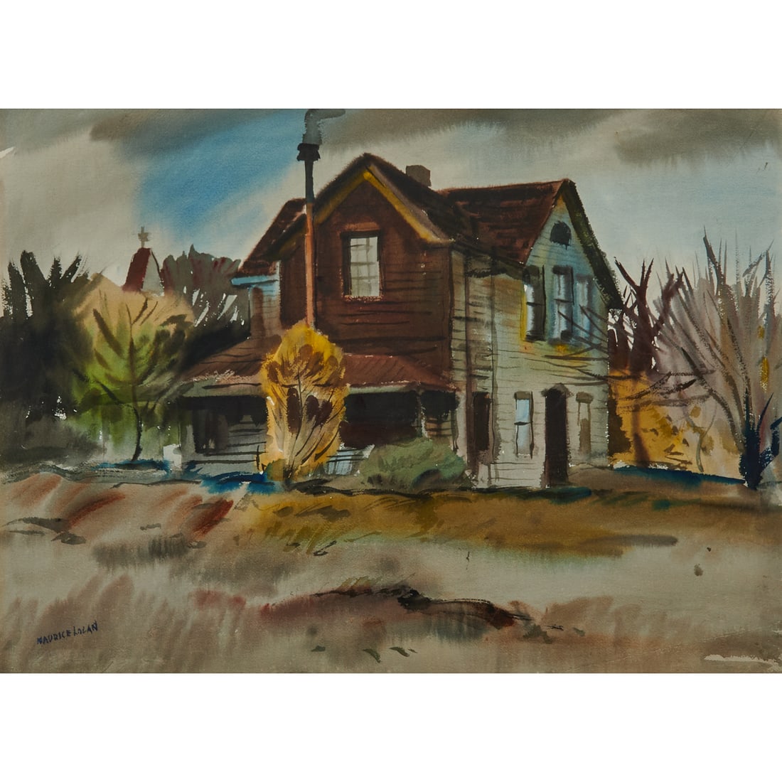 Maurice George Logan (American, 1886-1977), Homestead, watercolor, [approximate dimensions - sight:: Maurice George Logan (American, 1886-1977), Homestead, watercolor, [approximate dimensions - sight: 20 1/4" H x 28" W], signed 'Maurice Logan' at lower left.