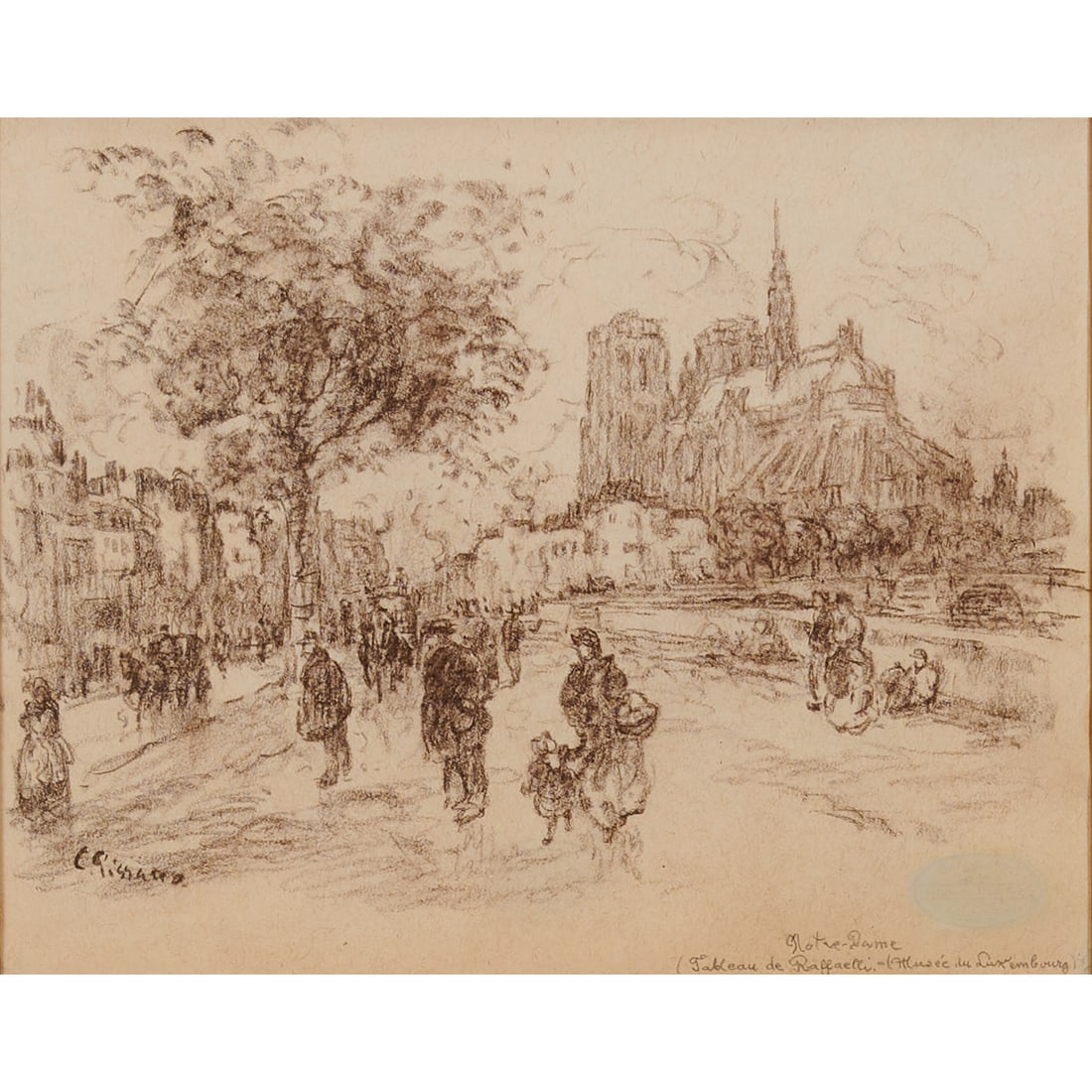 After Camille Pissarro (Danish/French, 1830-1903), Notre Dame, pencil on paper, [approximate (1 of 6)
