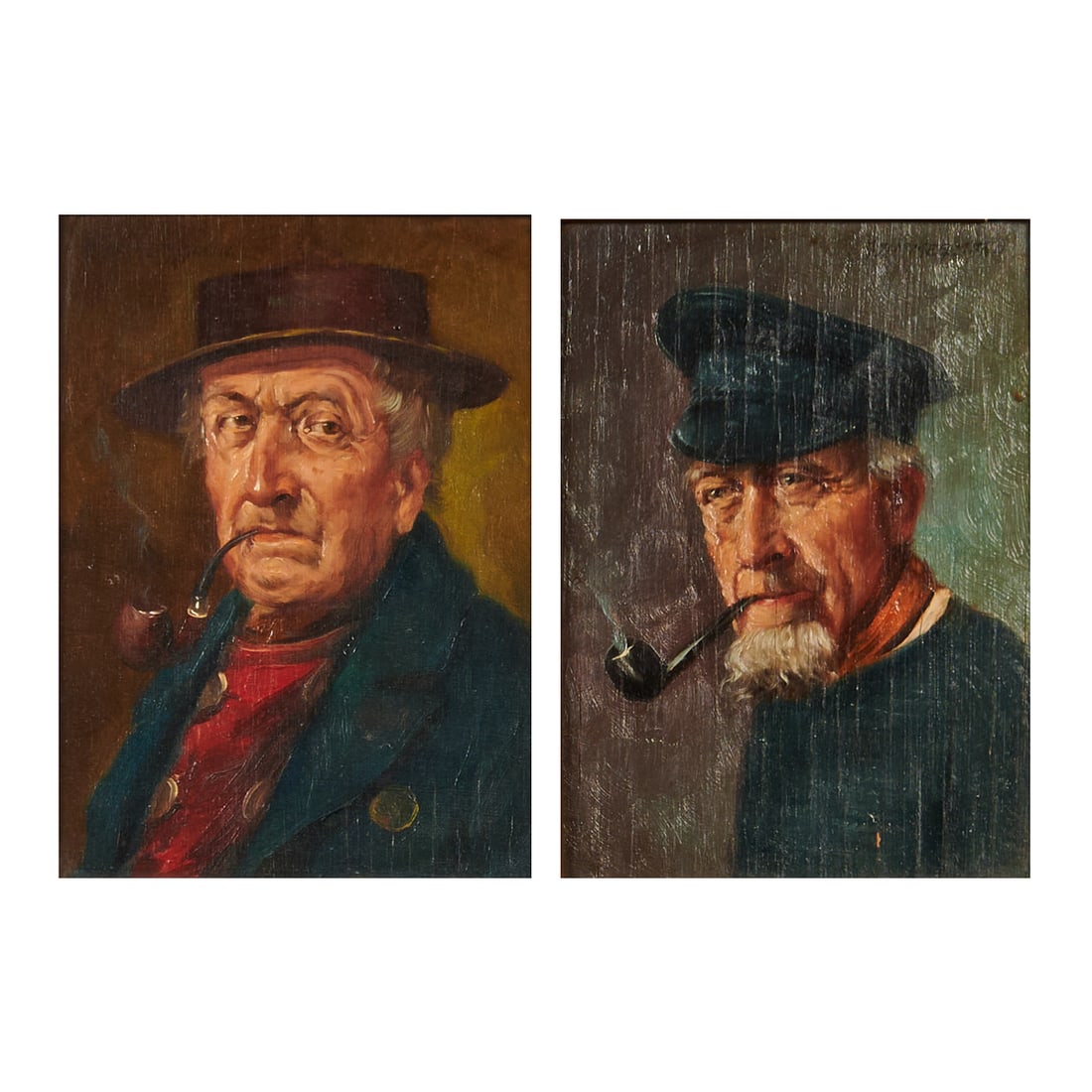 Alfred Zimmermann (German, 1854-1910), Untitled, (Men Smoking Pipes), two oils on boards, (1 of 9)