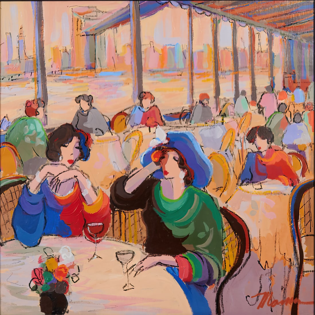 Isaac Maimon (French/Israeli, born 1951), Women at a Cafe, acrylic on canvas, [approximate (1 of 5)